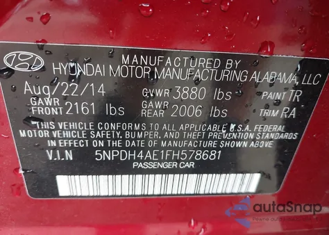 2015 Hyundai Elantra Se z USA, uszkodzony, nr VIN 5NPDH4AE1FH578681